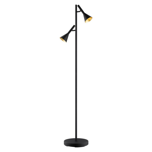 Cortaderas Black Two-Light Floor Lamp with Black Exterior and Gold Interior Metal Shade, image 1
