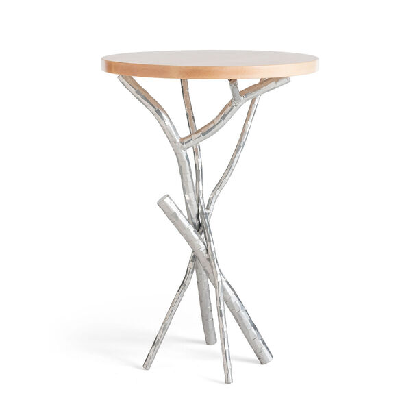 Brindille Silver Accent Table with Natural Maple Wood Top, image 1