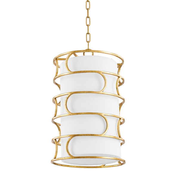 Reedley Vintage Gold and White Three-Light Small Pendant, image 1