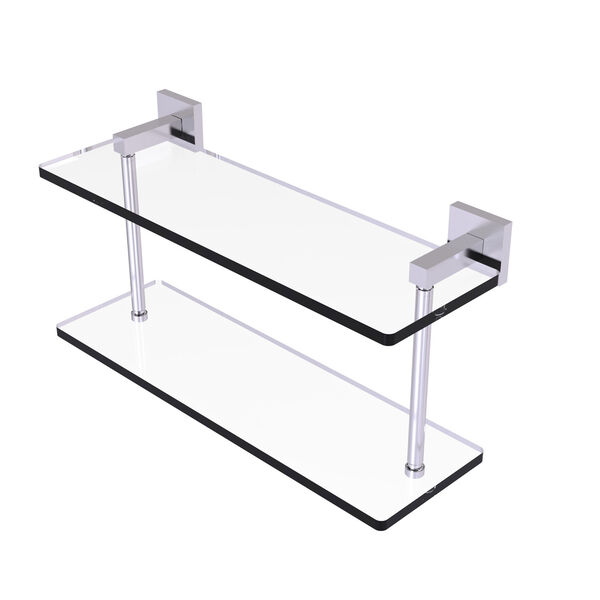 Montero Satin Chrome 16-Inch Two Tiered Glass Shelf, image 1