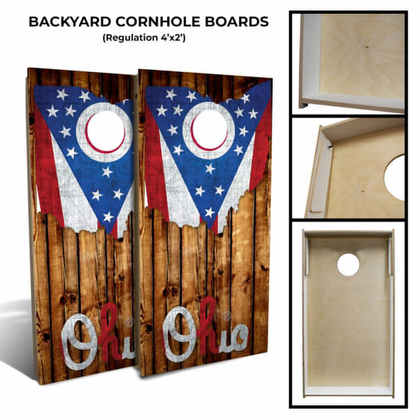Ohio Flag Pallet Wood Cornhole Board Set with 8 Bags, image 1