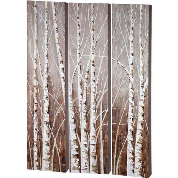 Evening Dusk Tripych Birch Treescape 48 In. x 71 In. Original Hand Painted Oil Painting, image 1