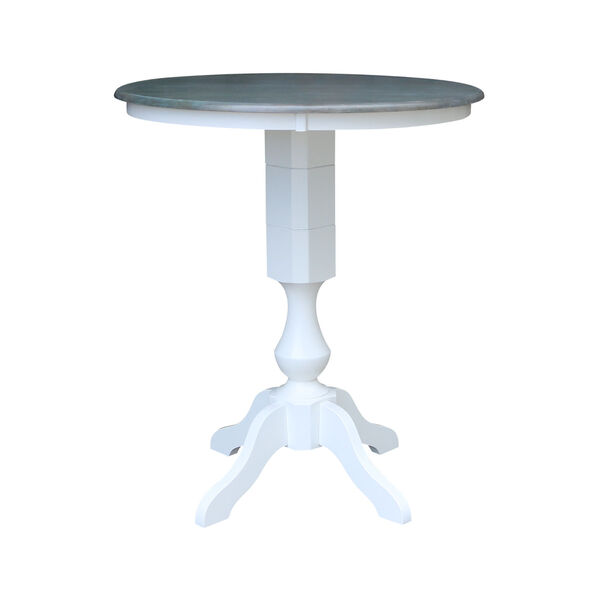 White and Heather Gray 36-Inch Round Pedestal Bar Height Table with Four X-Back Bar Stool, Five-Piece, image 3
