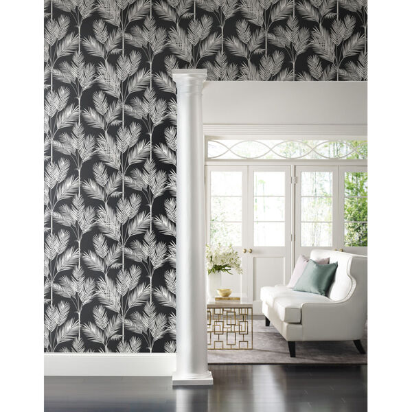 Waters Edge Blue King Palm Silhouette Botanical Pre Pasted Wallpaper - SAMPLE SWATCH ONLY, image 1