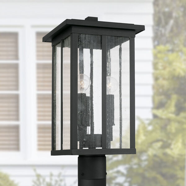 Barrett Black Three-Light Outdoor Post Lantern with Antiqued Glass, image 3