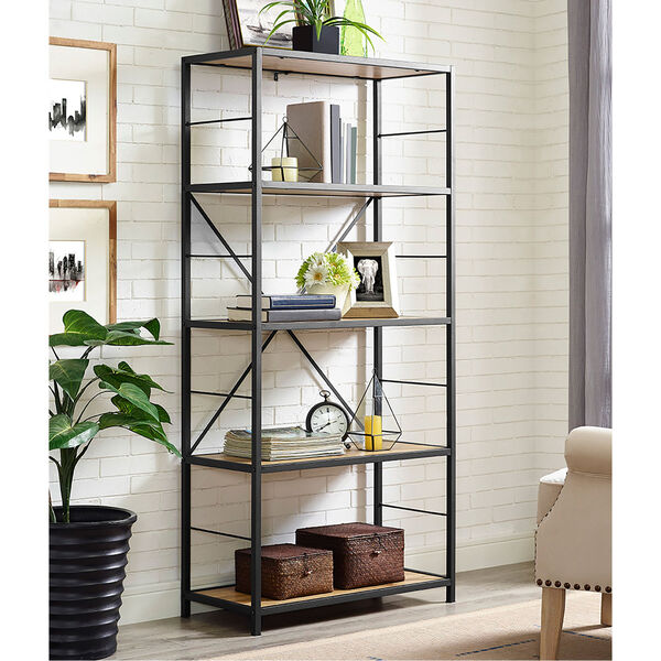 60-inch Rustic Metal and Wood Media Bookshelf - Barnwood, image 1