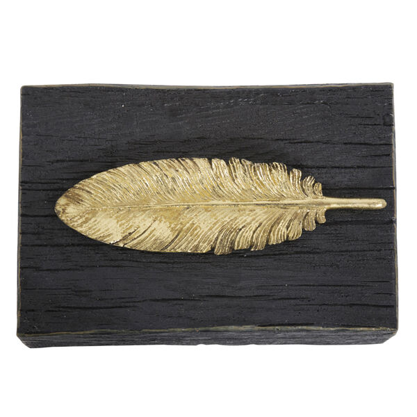 Rustic Faux Wood Box with Gold Feather Accent, image 4