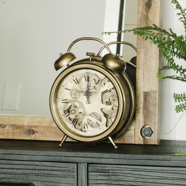Dark Brass Bronze Gears Table Top Clock, image 7