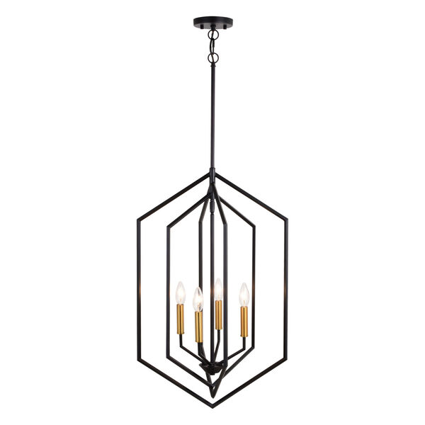 Riley Black and Satin Brass 18-Inch Four-Light Pendant, image 1