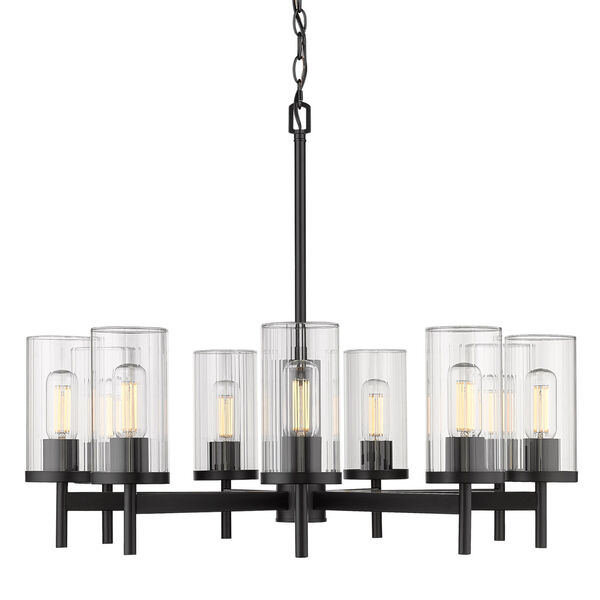 Winslett Matte Black 30-Inch Nine-Light Chandelier with Ribbed Clear Glass Shade, image 2