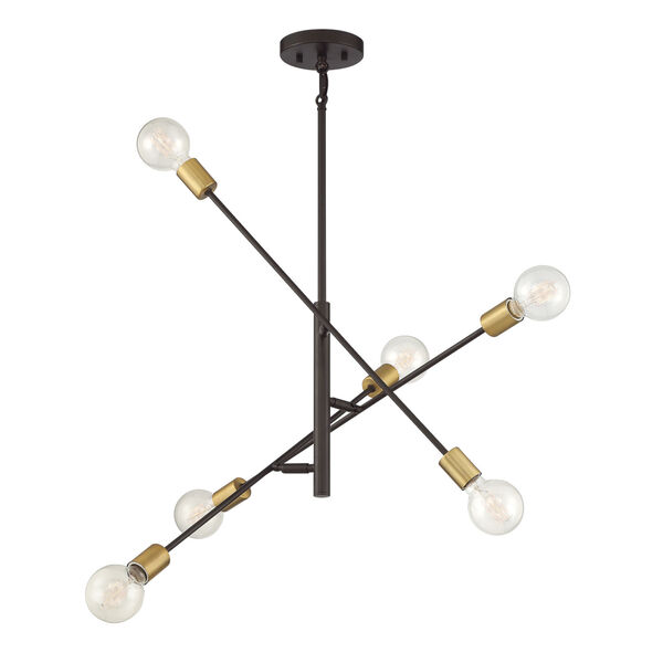 Pax Oil Rubbed Bronze and Natural Brass Six-Light Chandelier, image 3