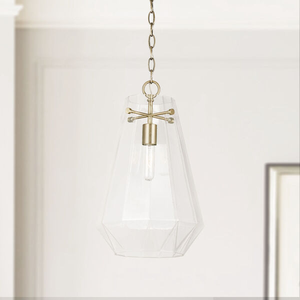 Aged Brass One-Light Pendant with Clear Prismatic Glass, image 2