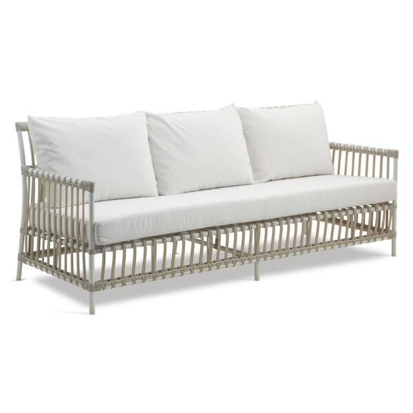 Caroline Dove White Outdoor Three-Seater Sofa with Tempotest Canvas Seat and Back Cushion, image 2