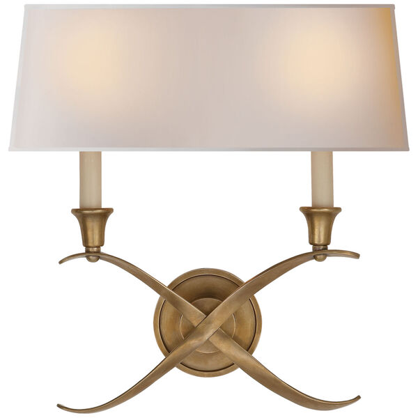 Cross Bouillotte Large Sconce in Antique-Burnished Brass with Natural Paper Shade by Chapman and Myers, image 1