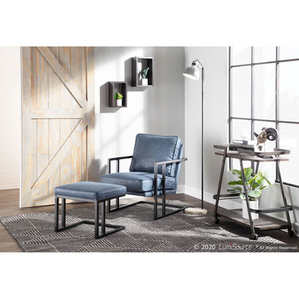 Roman Black and Blue Lounge Chair and Ottoman Set, 2-Piece, image 3