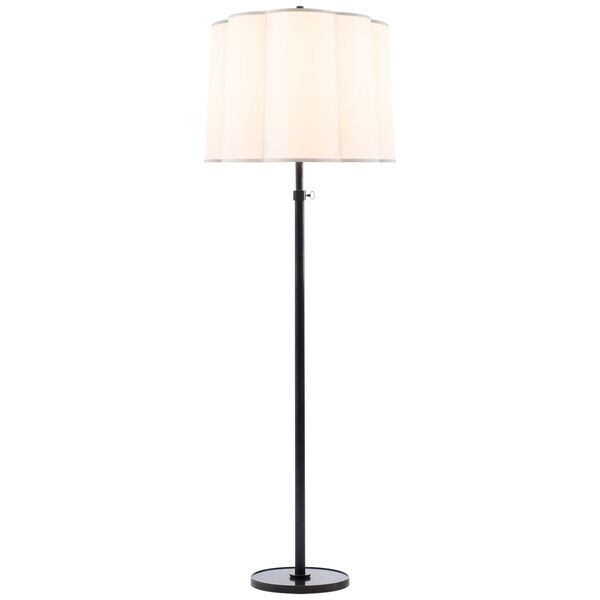 Simple Floor Lamp in Bronze with Silk Scalloped Shade by Barbara Barry, image 1