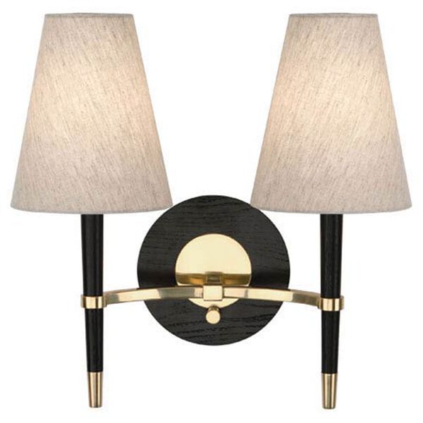 Albany Wood and Antique Brass Two-Light Wall Sconce, image 1