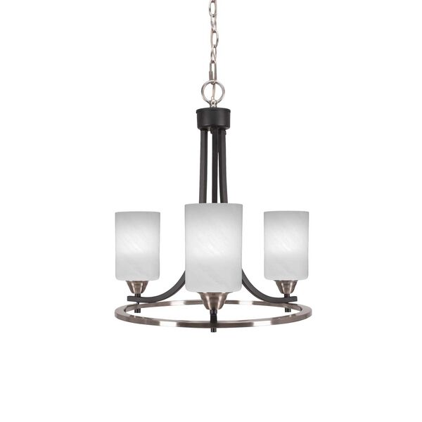 Paramount Matte Black Brushed Nickel Three-Light Chandelier with White Cylinder Marble Glass, image 1
