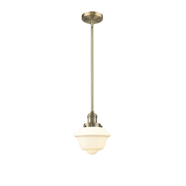 Small Oxford Brushed Brass 60W One-Light Hang Straight Swivel Mini Pendant with Matte White Cased Glass, image 1