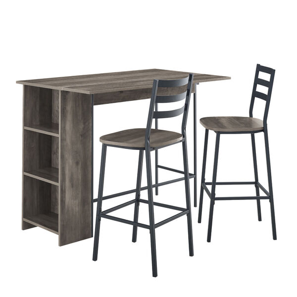 Gray and Black Drop Leaf Counter Table Set, 3-Piece, image 2