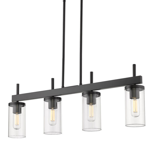 Winslett Matte Black 35-Inch Four-Light Linear Pendant with Ribbed Clear Glass Shade, image 1