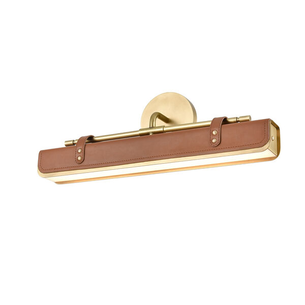 Valise Cognac Leather and Vintage Brass 20-Inch Integrated LED Wall Sconce, image 1
