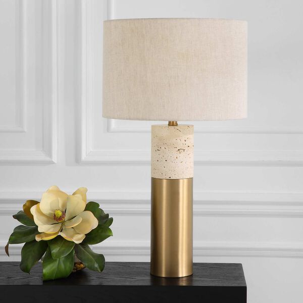 Gravitas Brushed Brass and Ivory Stone Lamp, image 4