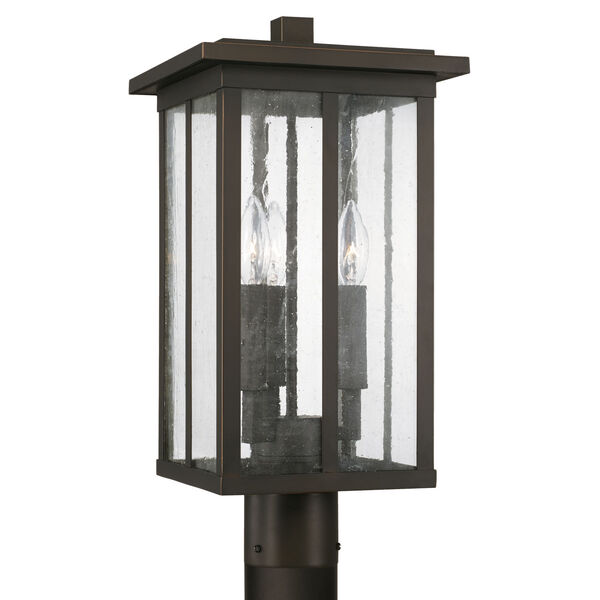 Barrett Oiled Bronze Three-Light Outdoor Post Lantern with Antiqued Glass, image 1