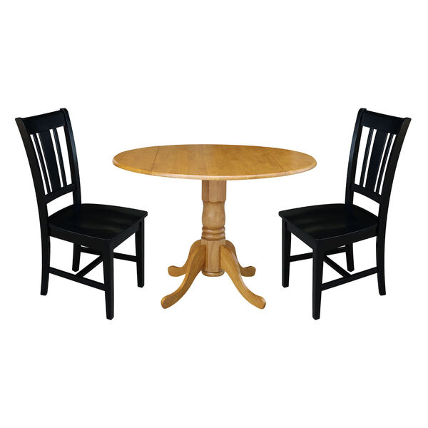 Oak and Black 42-Inch Dual Drop Leaf Table with Two Splat Back Dining Chair, Three-Piece, image 1