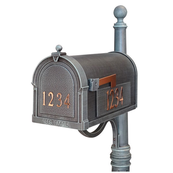 Personalized Berkshire Mailbox in Verde Green with Brass Front and Side Numbers and Tacoma Post, image 2