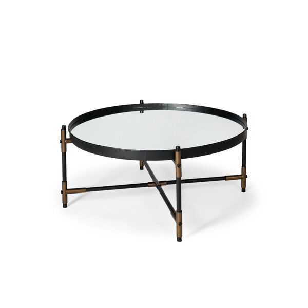 Marshall I Black and Brass Round Mirrored Top Coffee Table, image 1