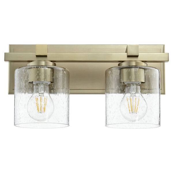 Aged Brass and Clear Seeded Two-Light Bath Vanity, image 1