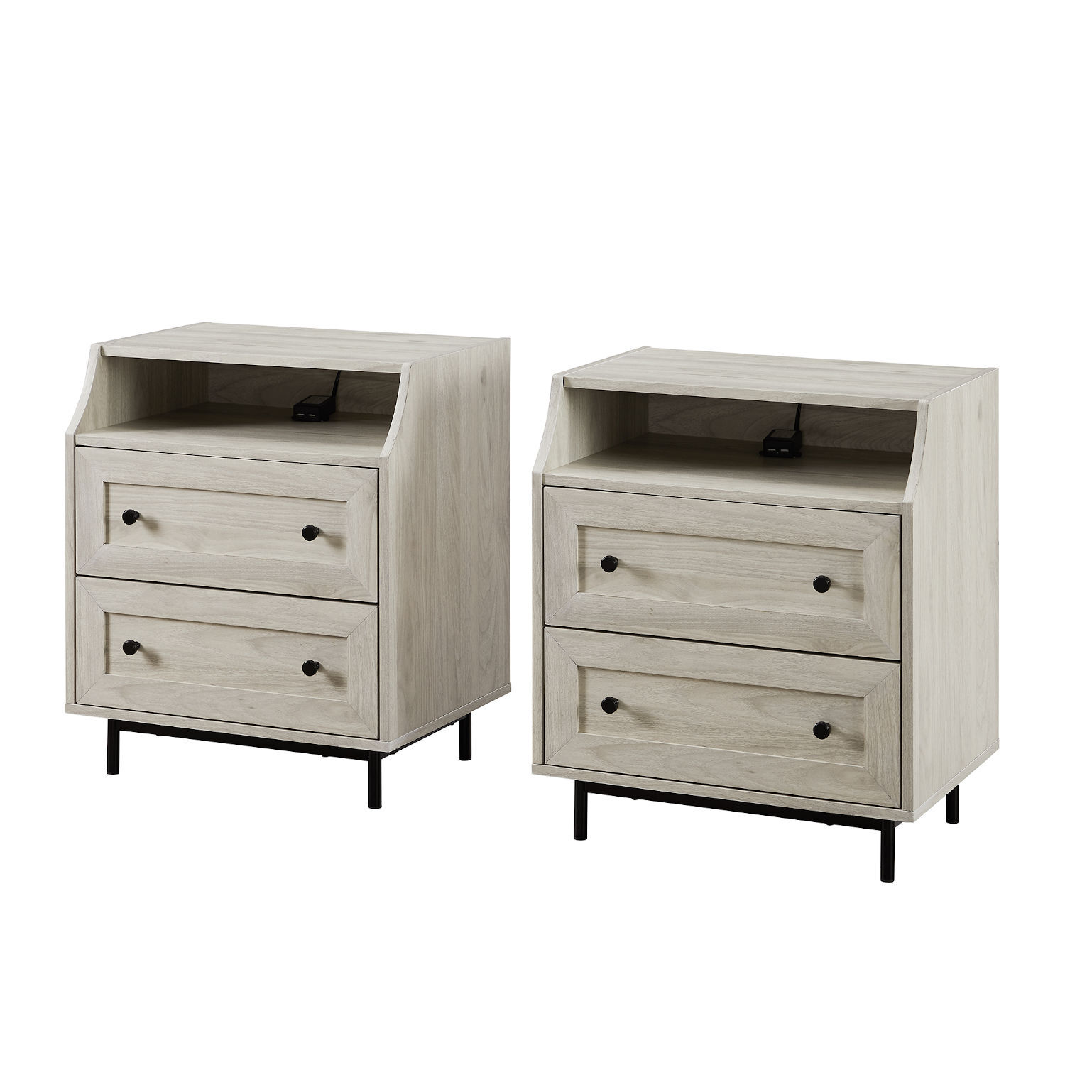 Birch Curved Open Top Two Drawer Nightstand with USB