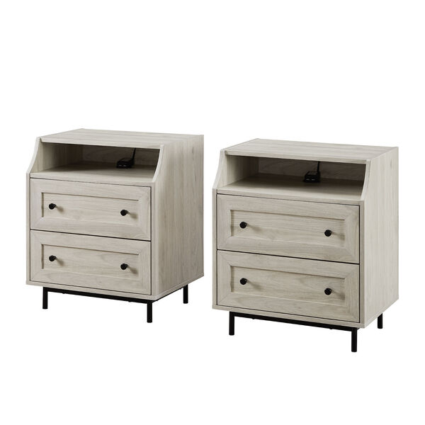 Birch Curved Open Top Two Drawer Nightstand with USB, image 6