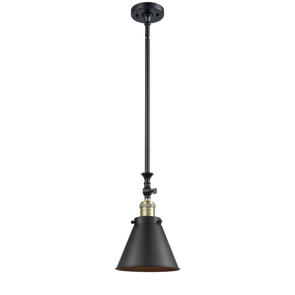 Franklin Restoration Matte Black Antique Brass LED Mini Pendant with Appalachian Matte Black Metal Shade and Wire, image 1