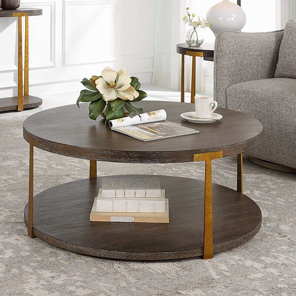 Palisade Rich Coffee and Natural Round Wood Coffee Table, image 4