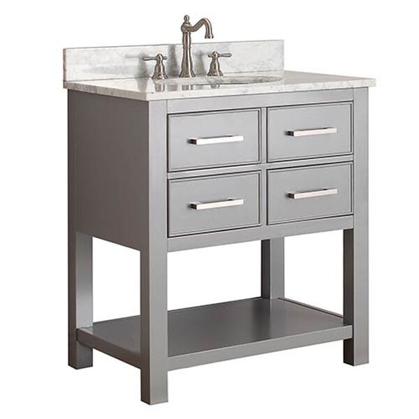 Brooks Chilled Gray 30-Inch Vanity Combo with Carrera White Marble Top, image 2