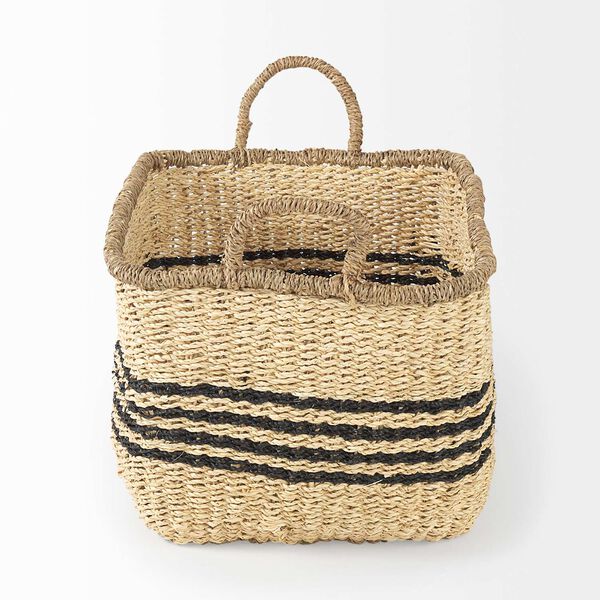 Emma Light Brown Seagrass Rectangular Basket with Black Stripes, Set of 2, image 3