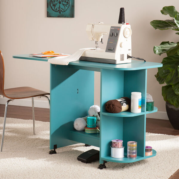Expandable Turquoise Rolling Sewing Table, image 1
