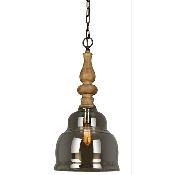 Banks Mercury Glass and Natural Wood 24-Inch One-Light Pendant, image 1