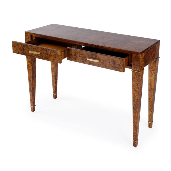 Kai Traditional Burl Console Table with Two Drawers, image 2