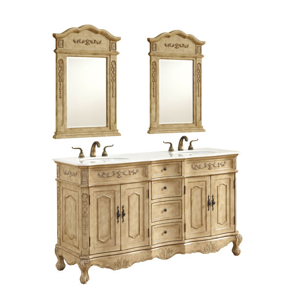 Danville Antique Beige 60-Inch Double Bathroom Vanity Sink Set, image 3