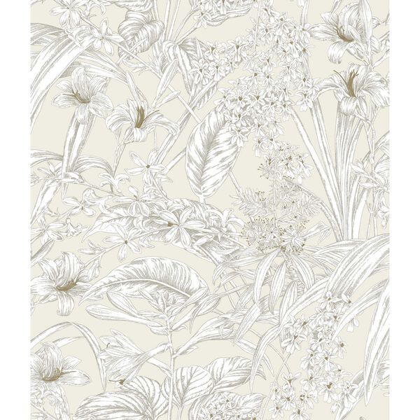 Orchid Conservatory Toile Beige Taupe Wallpaper, image 2