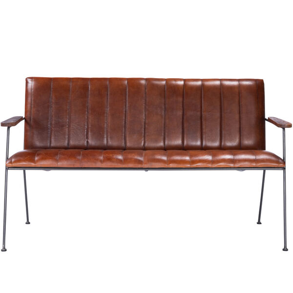 Phoenix Brown and Black Leather Padded Seat Bench, image 2