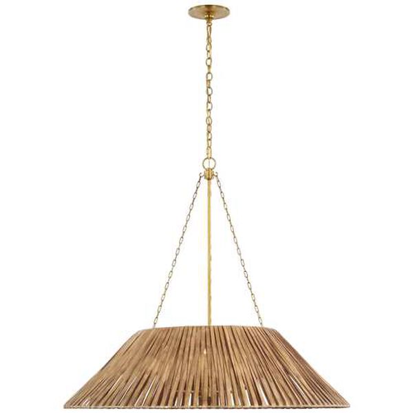 Corinne Soft Brass Three-Light Pendant with Natural Wicker Shade by Marie Flanigan, image 1