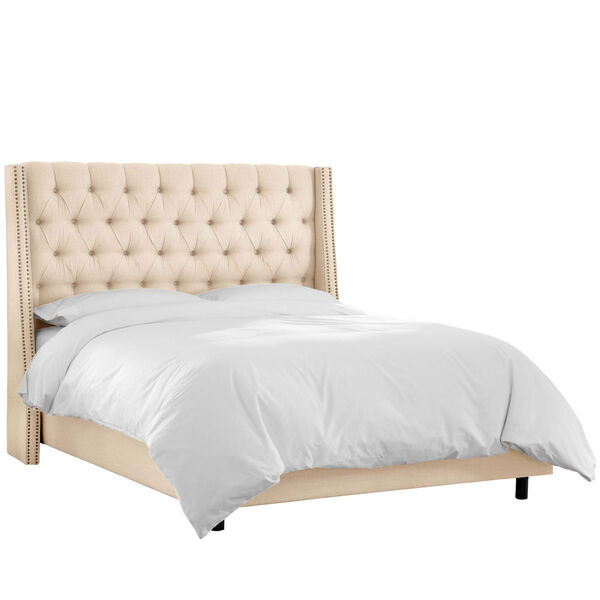 Queen Linen 68-Inch Nail Button Tufted Wingback Bed, image 1