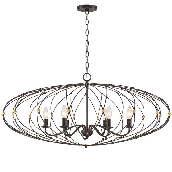 Zucca English Bronze and Antique Gold 38-Inch Six-Light Chandelier, image 2