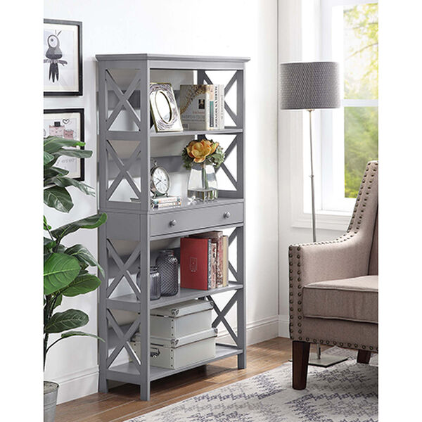 Oxford Gray Five Tier Bookcase with Drawer, image 1