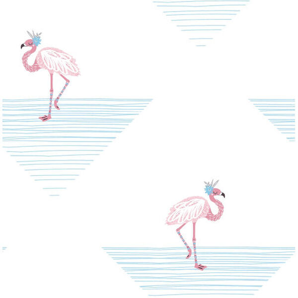 Day Dreamers Fuchsia and Sky Blue Dancing Flamingo Unpasted Wallpaper, image 1