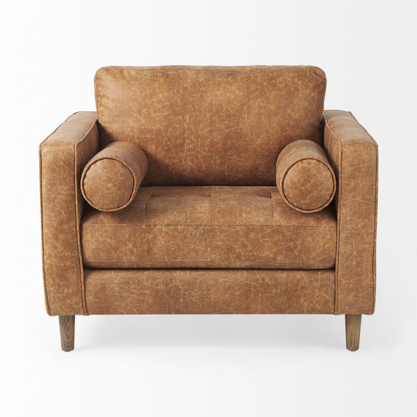 Loretta Cognac Brown Arm Chair with Two Bolster Cushions, image 2